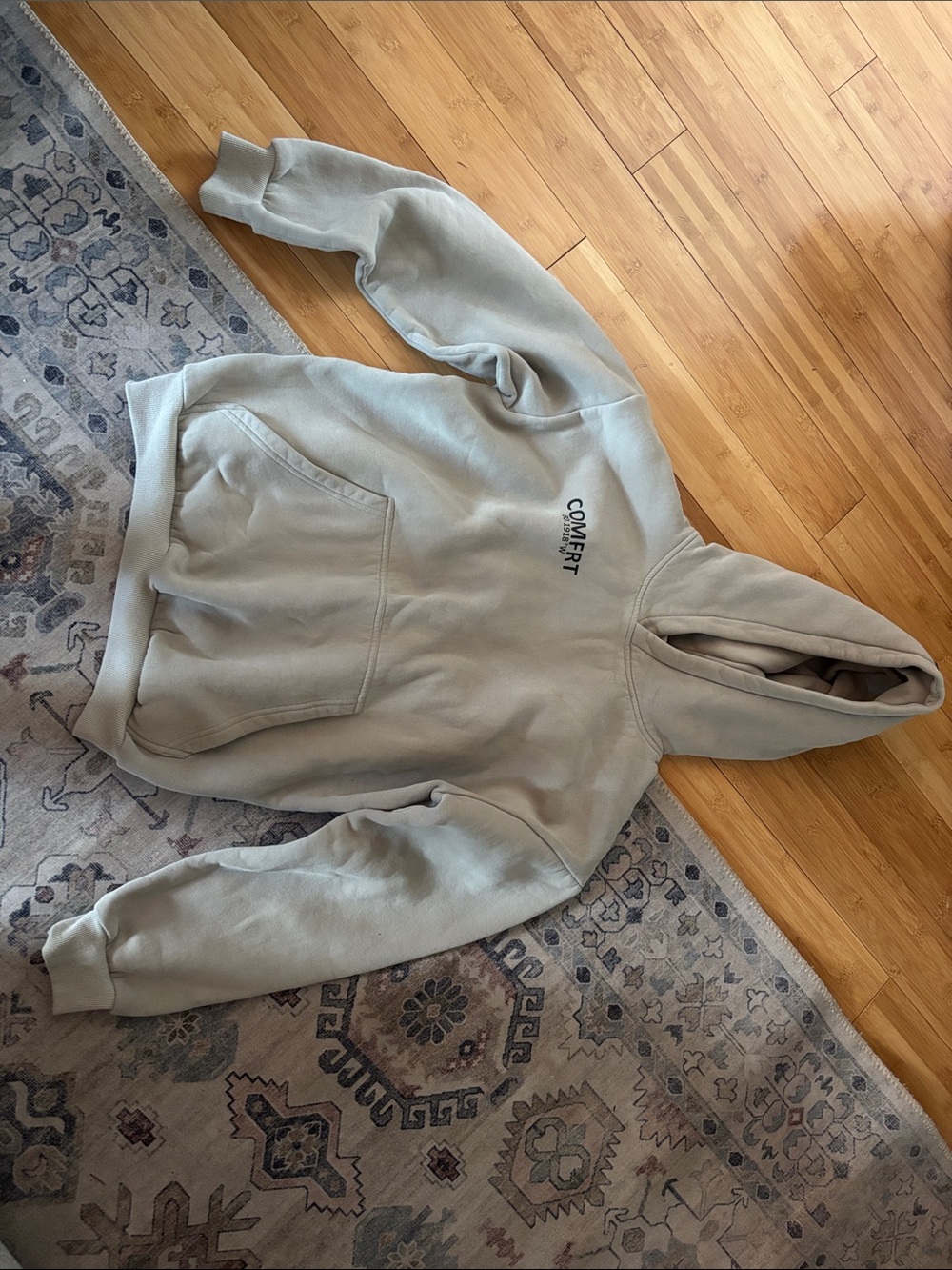 Comfort Embroidered Pullover Hoodie - Light Beige